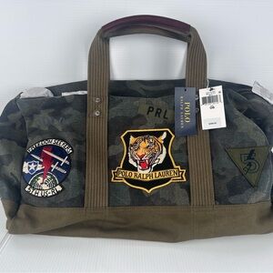 Polo Ralph Lauren Canvas Camo CAMOUFLAGE TIGER PATCH Duffle Bag NWT
